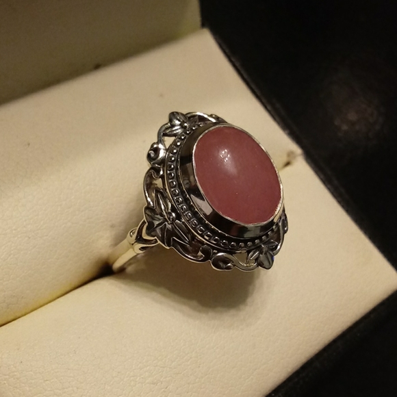Vintage 6.00ctw Genuine Pink Jade 925 Sterling - Picture 3 of 8